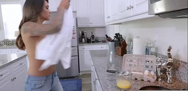  Stepmom cooks breakfast for stepson and takes his cock for her breakfast